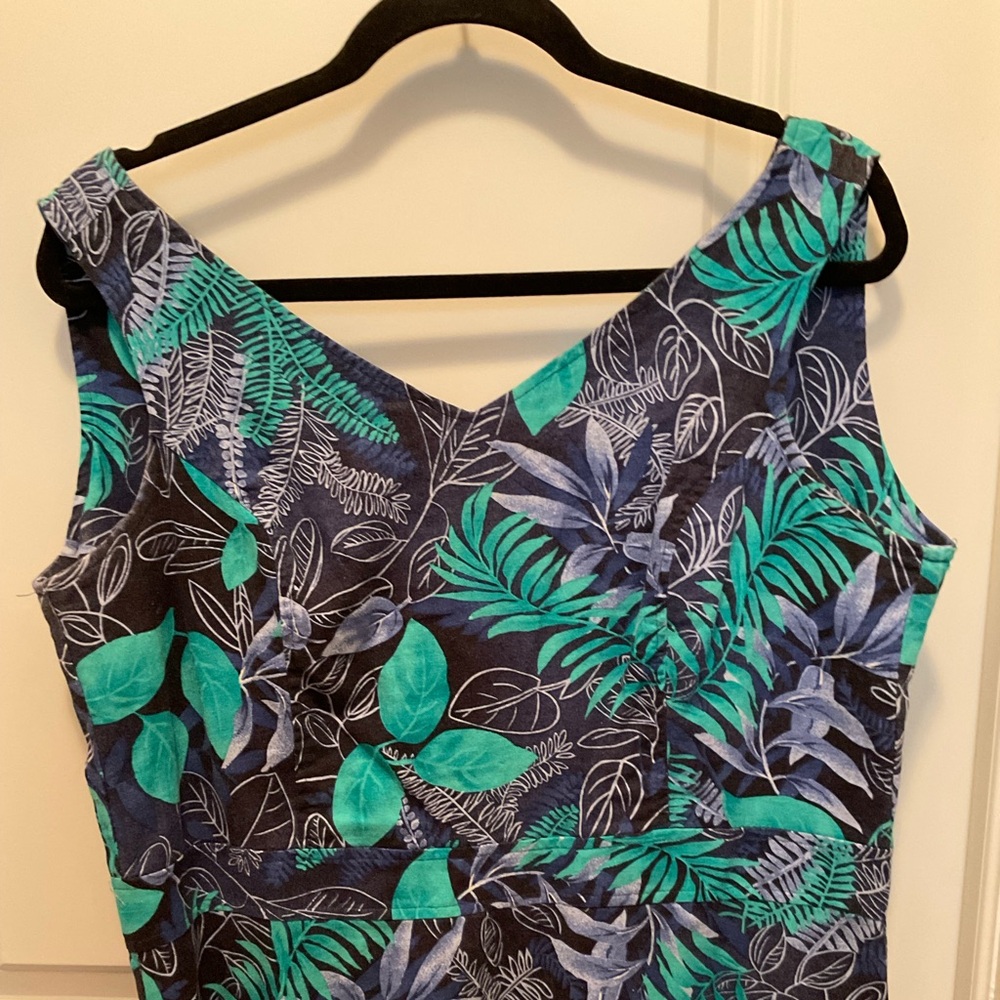 Erika Blue and Green Leaf Pattern Dress